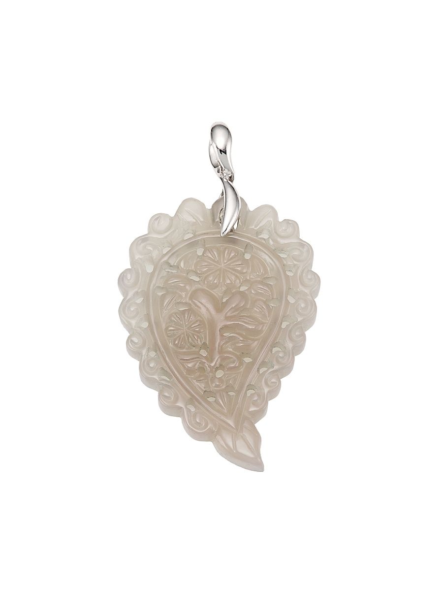 Women's India 18K White Gold & Grey Chalcedony Medium Leaf Pendant - Grey