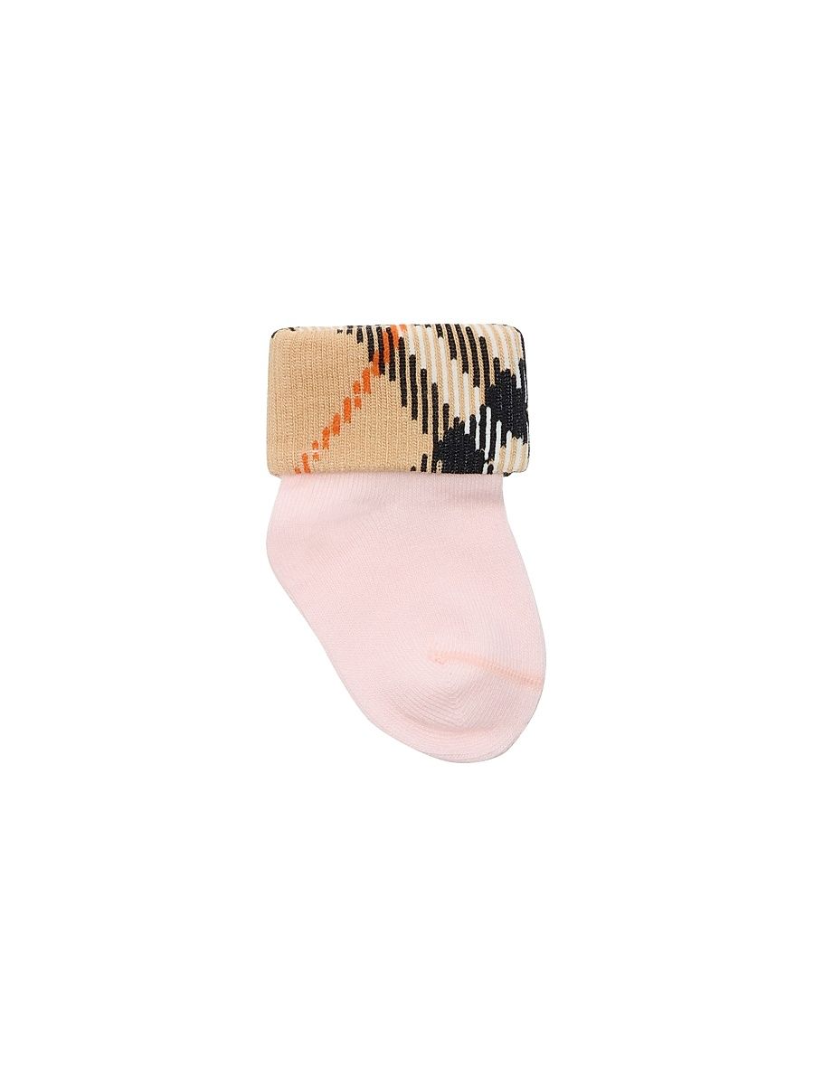 Baby Girl's Check Cuff Socks - Ice Pink - Size 6 Months