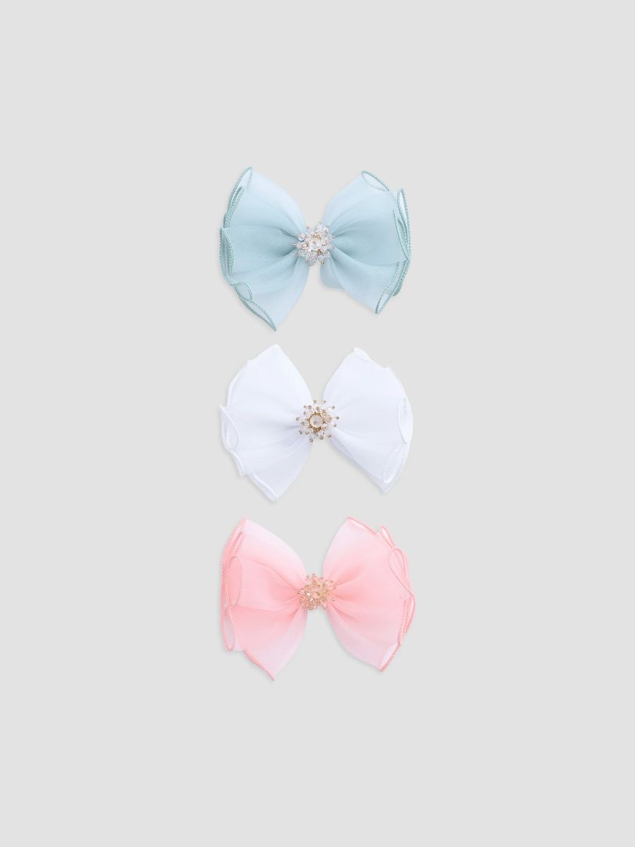 Mimi Tutu Girl's Girl's Pearl Cluster Bow Hair Clip Set - Teal White Peach