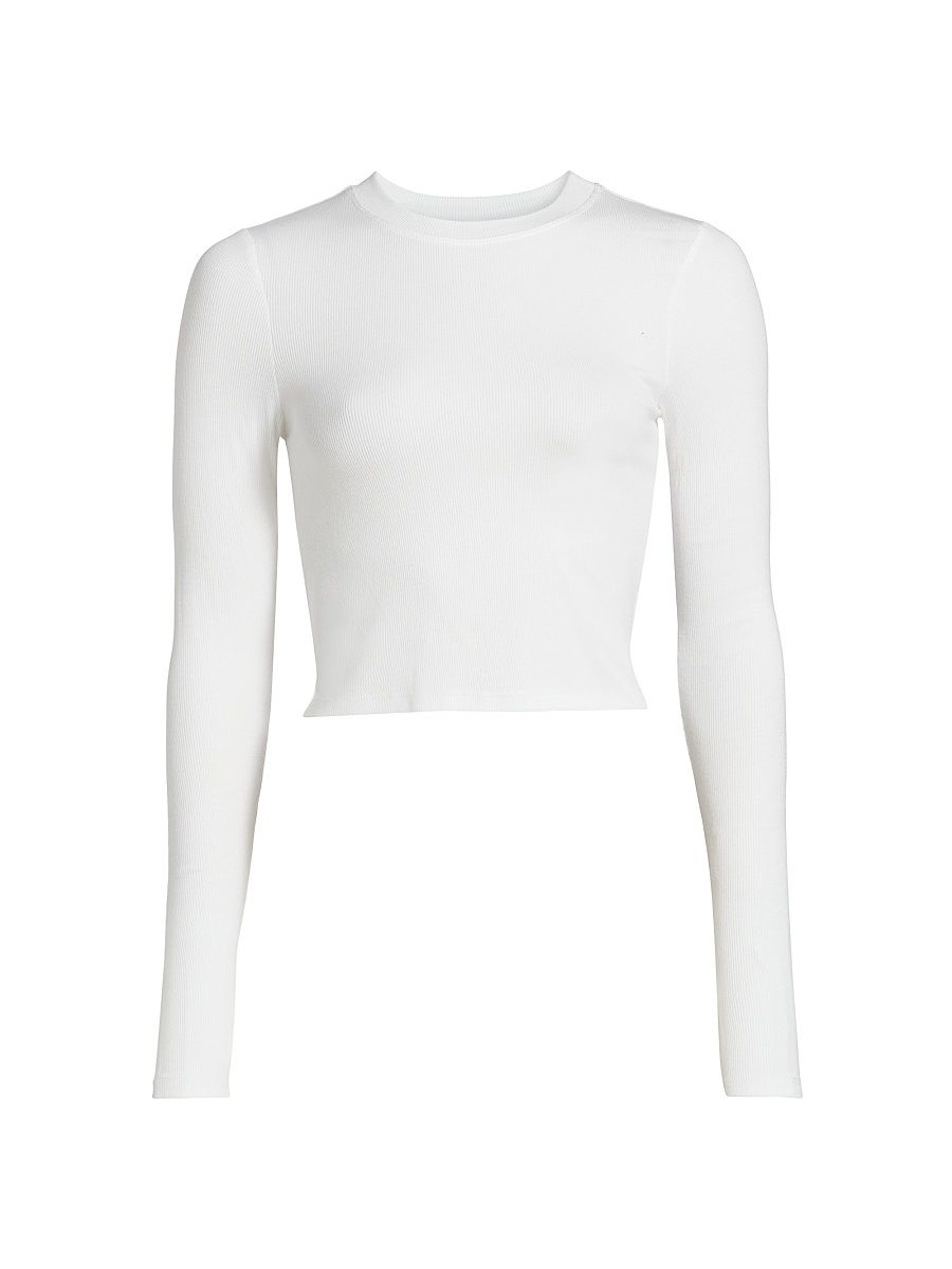 Women's Louise Ribbed Long-Sleeve Crop Top - White - Size XL