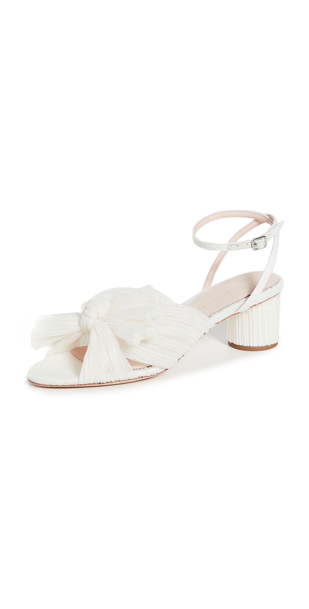 Loeffler Randall Dahlia Pleated Bow Heels with Ankle Strap Pearl 5.5