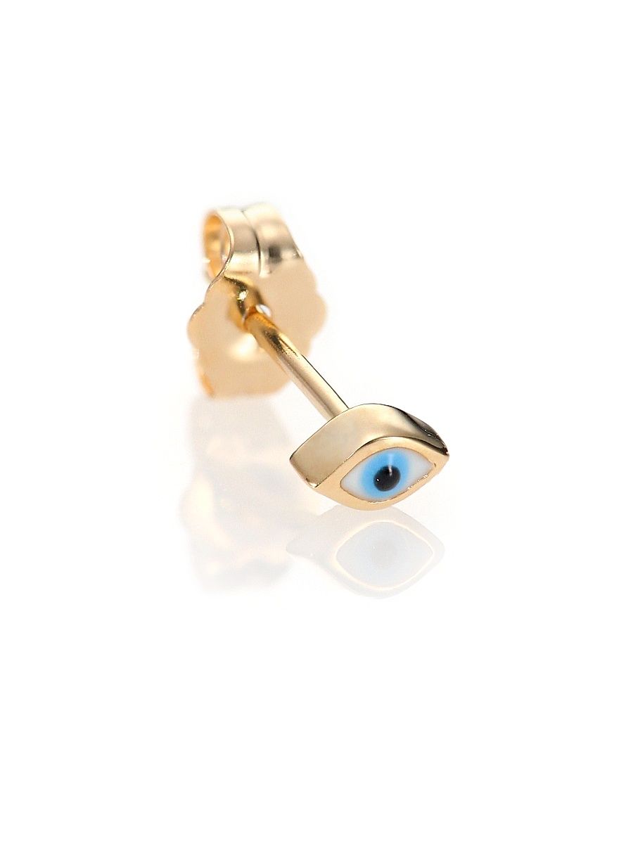 Women's Enamel & 14K Yellow Gold Mini Evil Eye Single Stud Earring - Gold