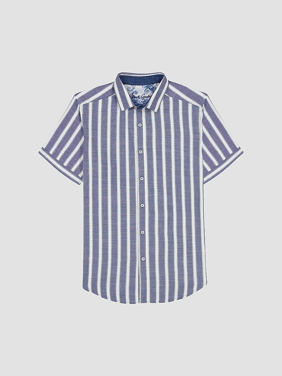 Robert Graham Men's Preston Striped Short-Sleeve Shirt - Navy - Size Large