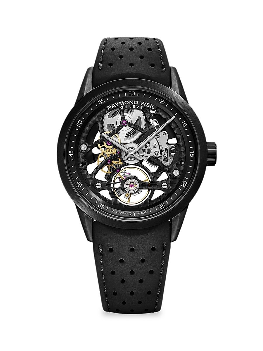 Men's Freelancer Skeleton Rubber-Strap Watch - Black