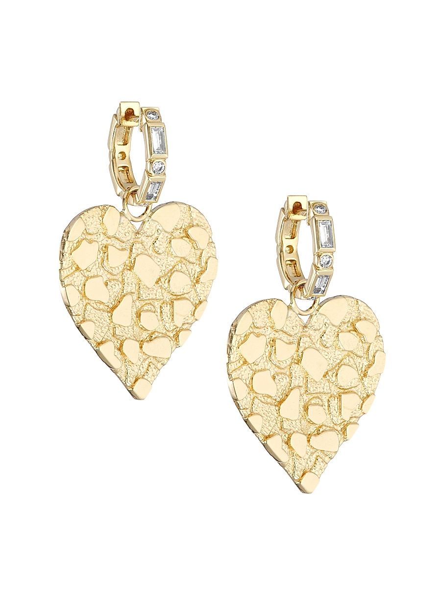 Women's 14K Yellow Gold & Diamond Heart Drop Earrings