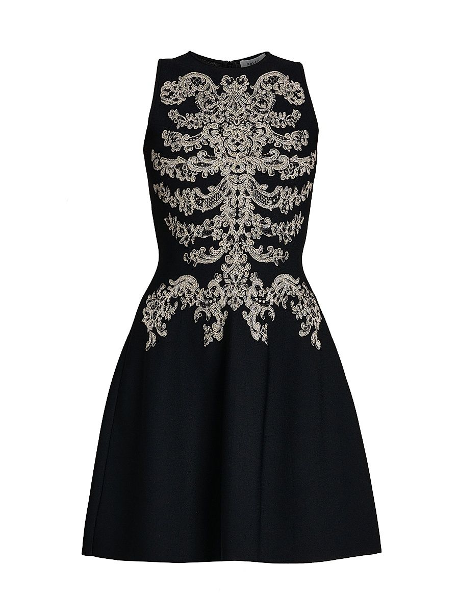 Women's Jacquard Pleated Minidress - Black Platinum - Size 0