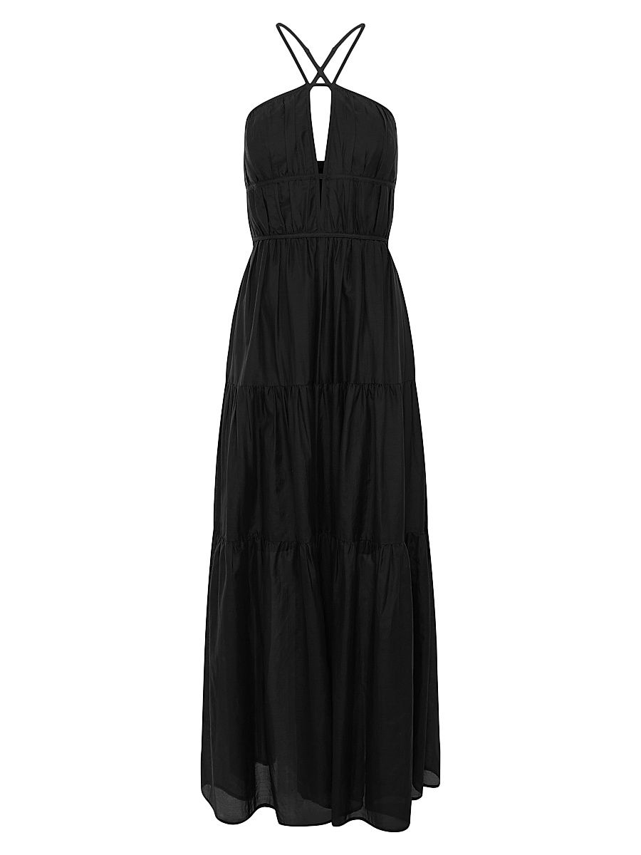 Women's Seraphina Silk-Blend Tiered Maxi Dress - Black - Size Small