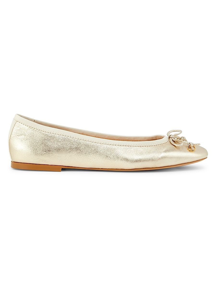 Women's Lou Bow-Embellished Ballet Flats - Light Gold - Size 8.5