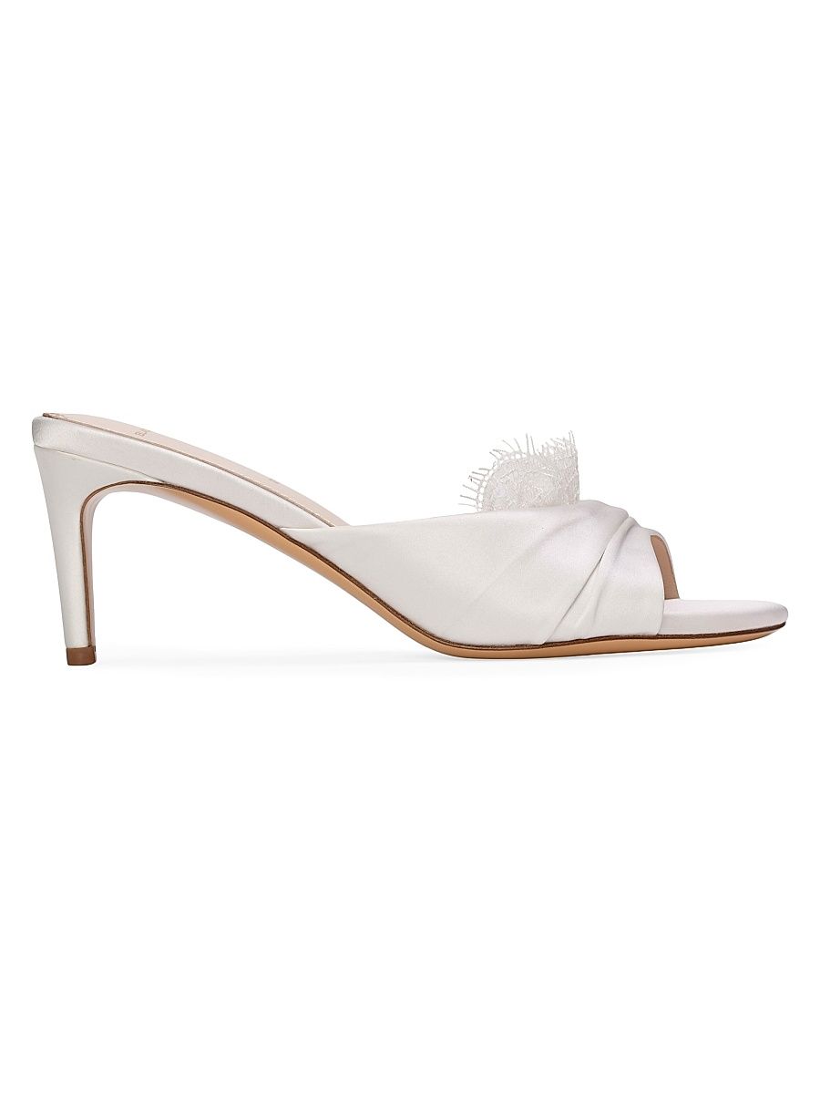 Women's Lacey 65MM Satin Mules - White Satin - Size 10