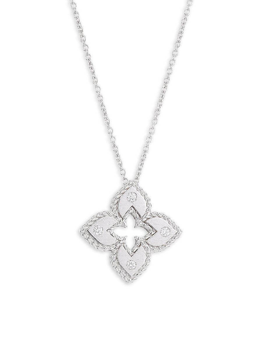 Women's Petite Venetian Extra-Small 18K White Gold & Diamond Pendant Necklace - White Gold - Size 16