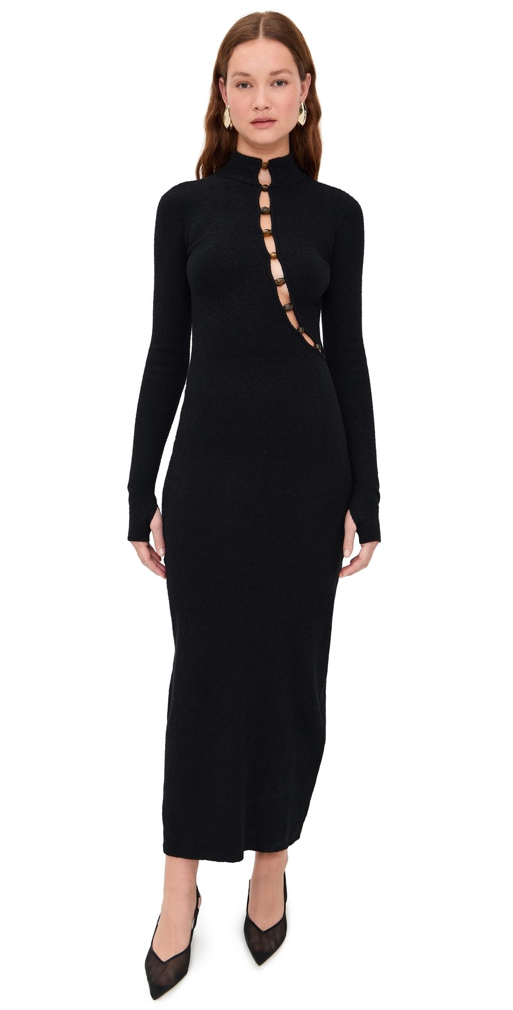 SIR. Chiara Beaded Long Sleeve Dress Black 0P