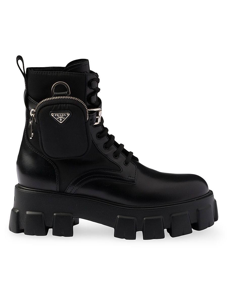 Women's Monolith Leather and Re-Nylon Combat Boots - Black - Size 5