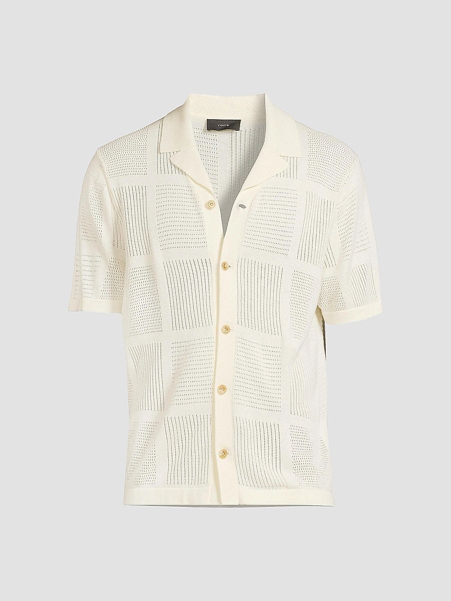 Vince Men's Cotton Pointelle-Knit Camp Shirt - Classic Cream - Size XL