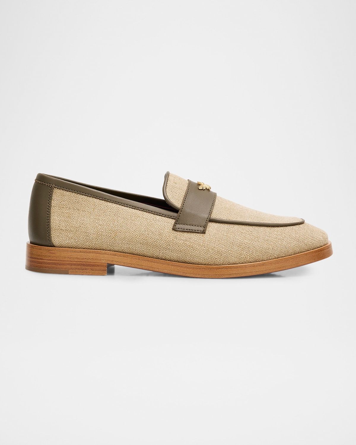 Lofty Flaneur Leather and Raw Linen Penny Loafers
