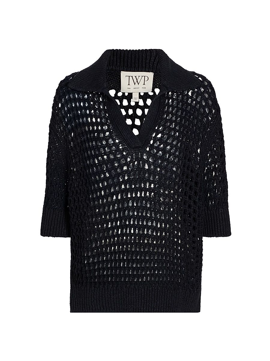 Women's Unspoken Truth Linen-Silk Polo Sweater - Night Sky - Size XL