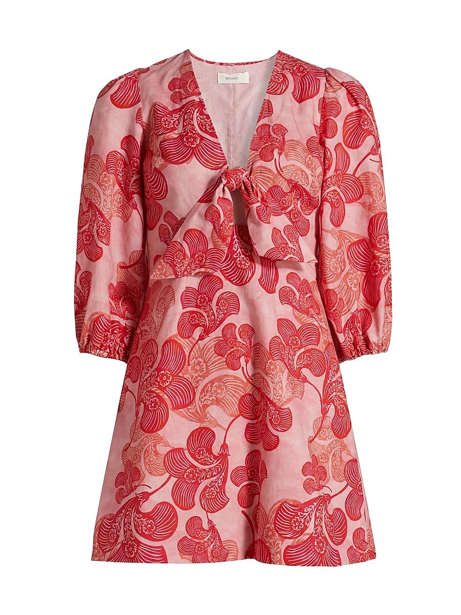 Women's Riviera Floral Linen V-Neck Minidress - Riviera - Size XL