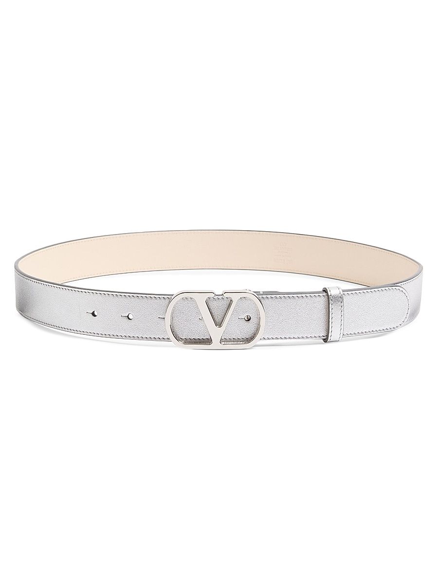 Women's VLogo Signature Belt in Laminated Calfskin - Silver - Size Large