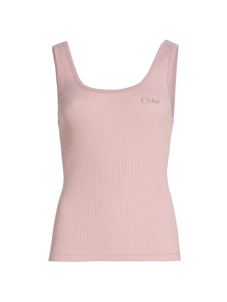 Women's Rib-Knit Cotton Tank - Smoky Rose - Size XS