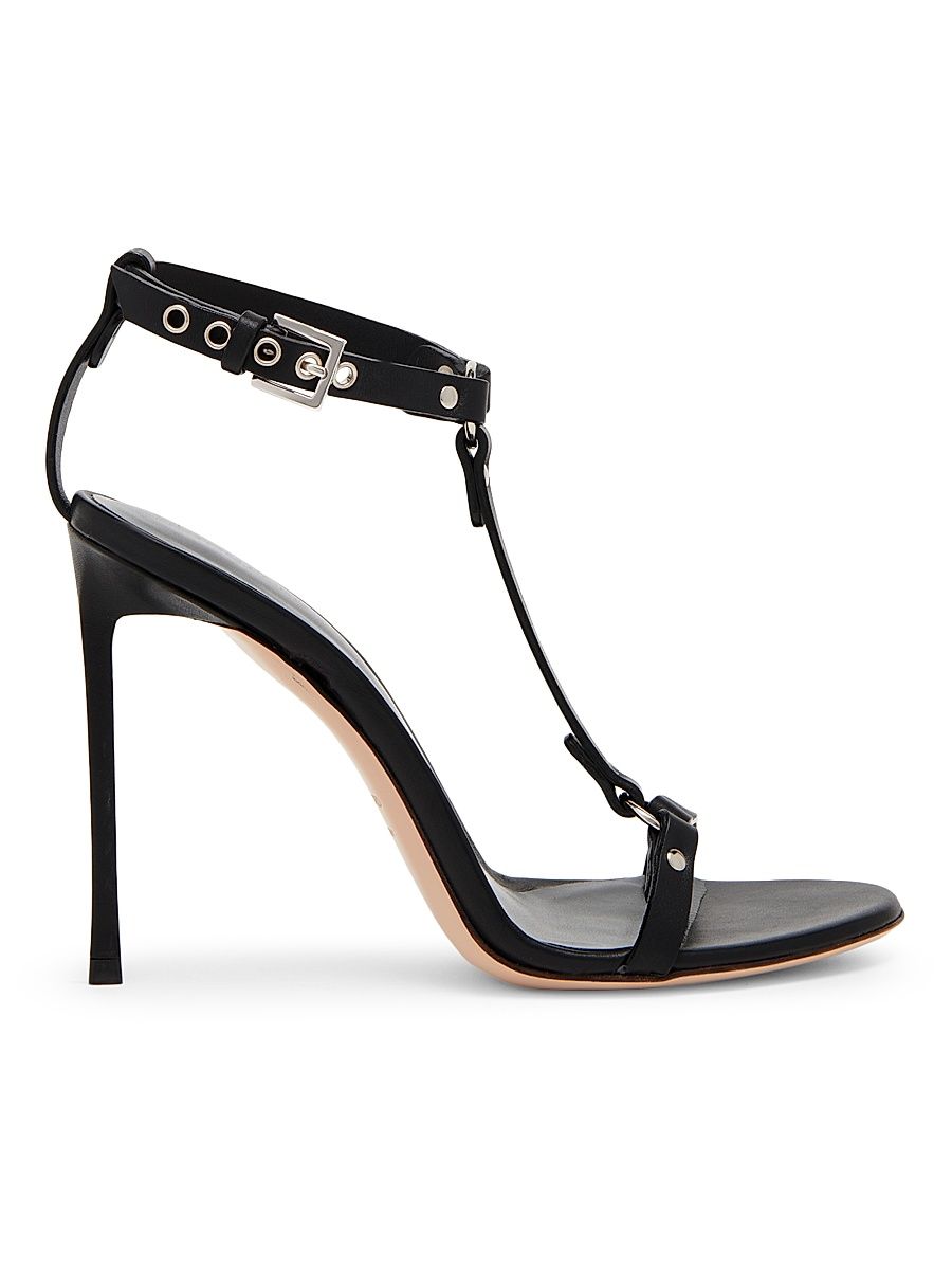 Women's 105MM Leather T-Strap Sandals - Black - Size 9.5