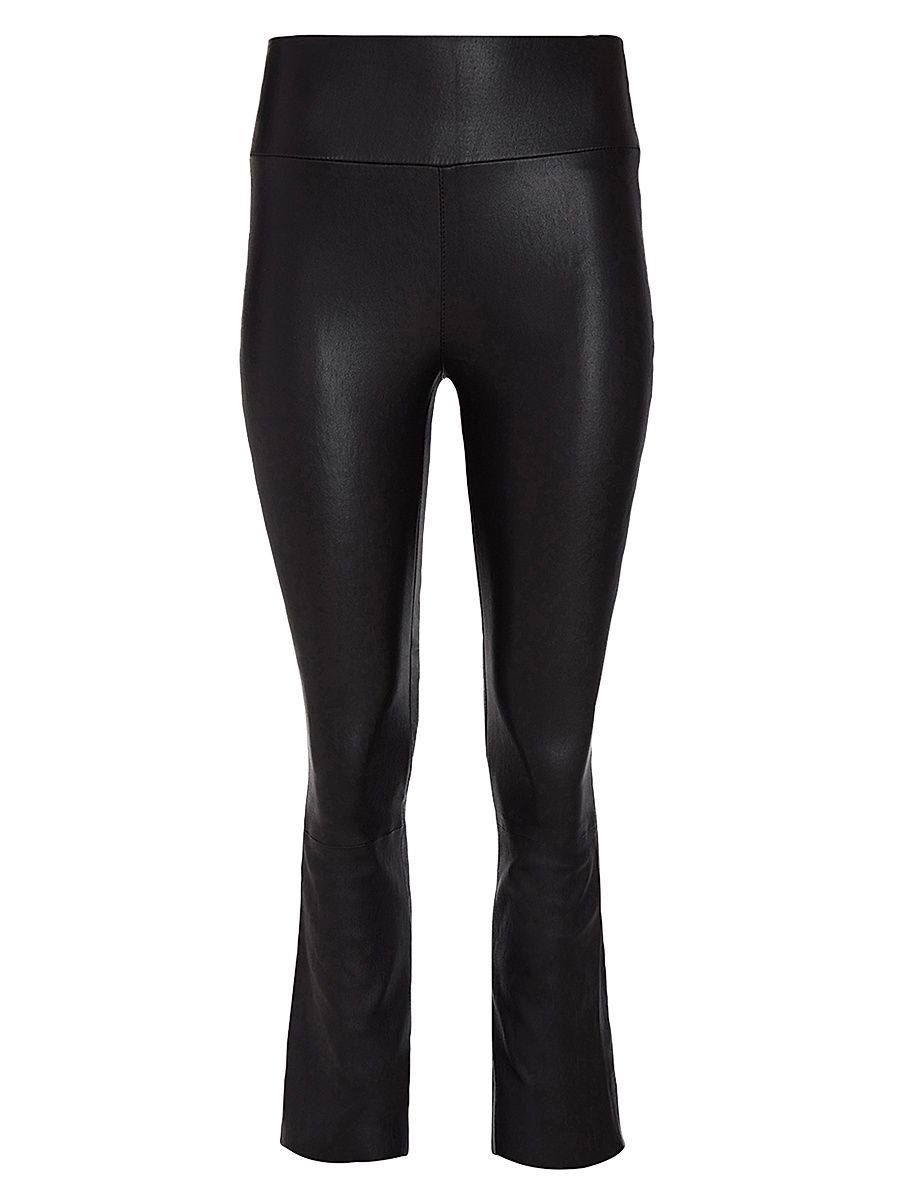 Women's Leather High-Rise Crop Flare Leggings - Black - Size XL