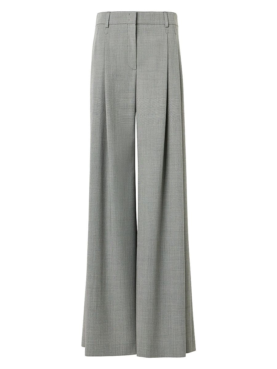 Women's Cassie Wool Pleated Wide-Leg Pants - Black White - Size 14