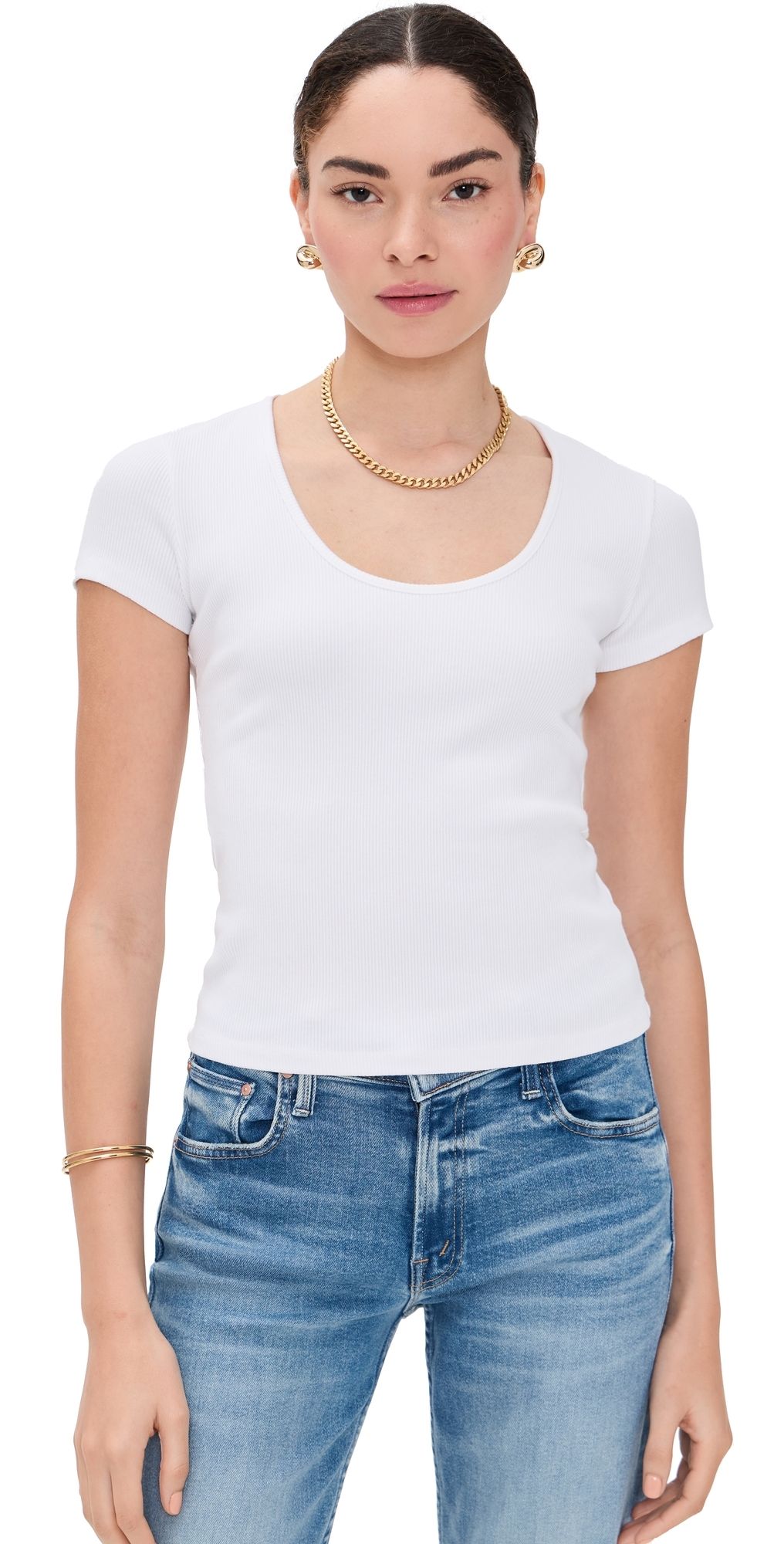 L'AGENCE Brynlee Short Sleeve Scoop Neck Tee White L