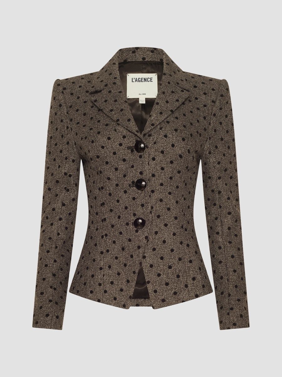 L'AGENCE Women's Odile Polka-Dot Blazer - Grey Black Polka - Size 8