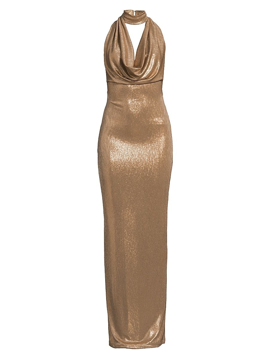 Women's Eulalia Metallic Cowlneck Maxi Dress - Liquid Gold - Size XL
