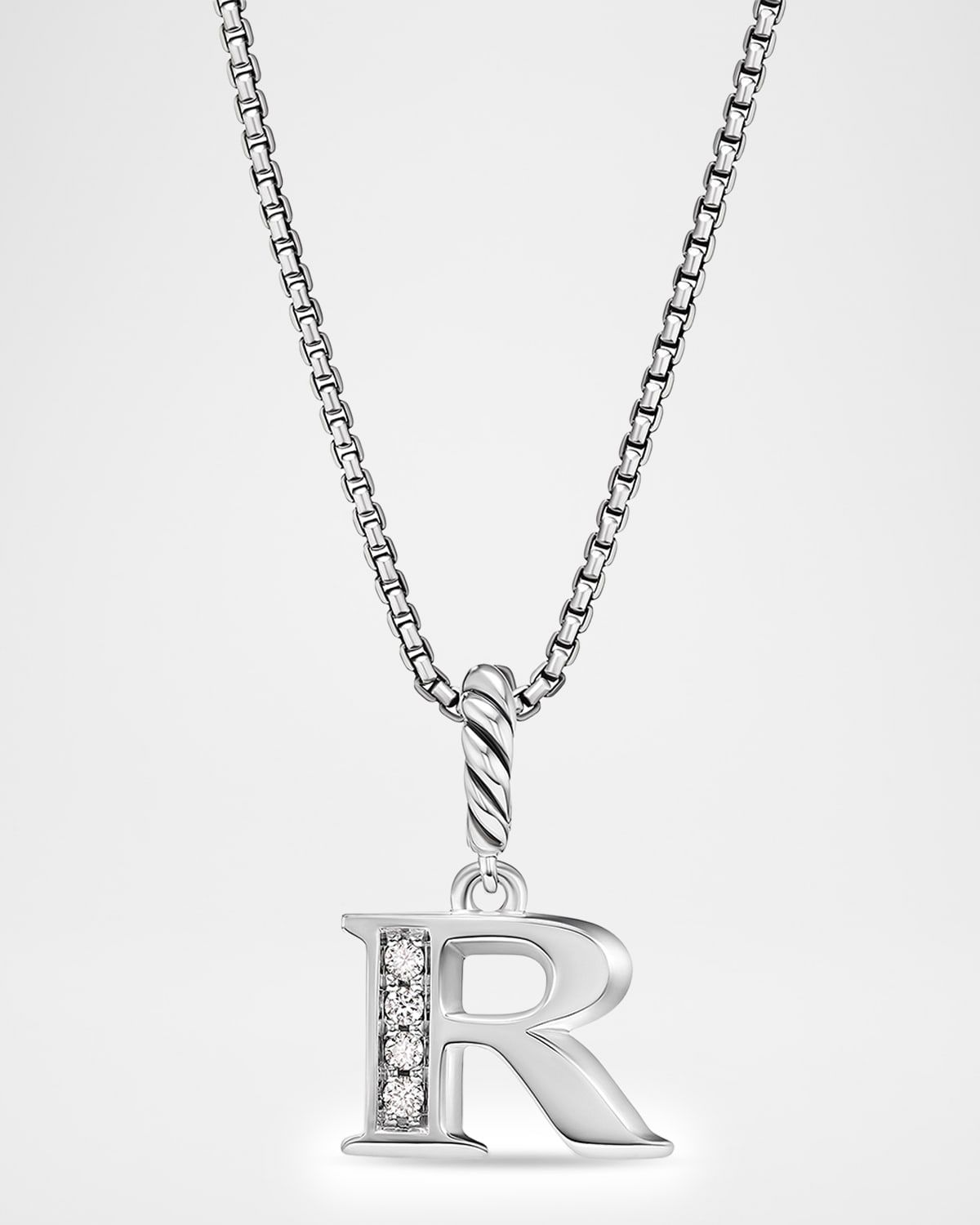 Pave Initial Pendant Necklace with Diamonds in Silver