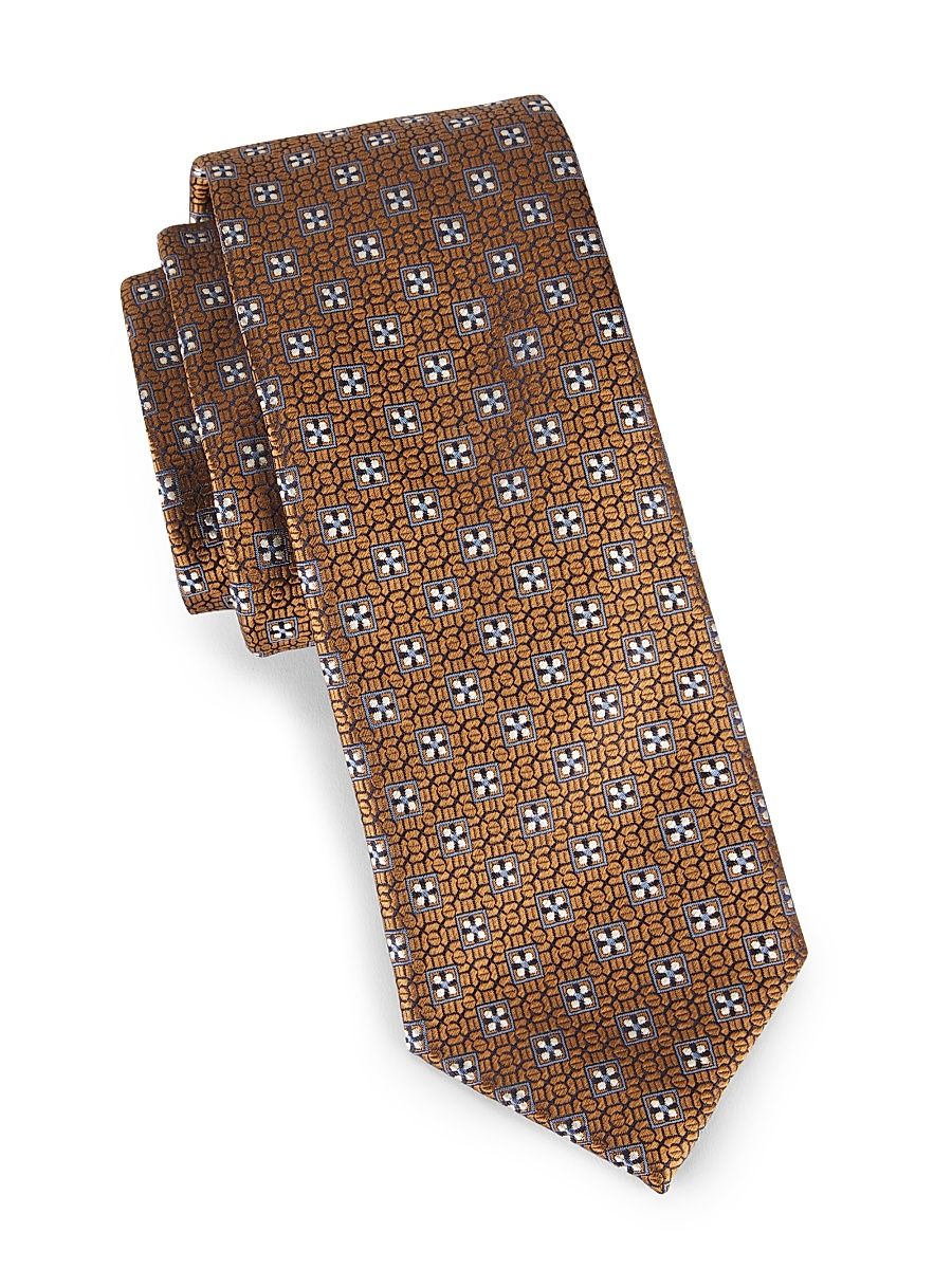 Men's Small Medallion Silk Tie - Dark Orange