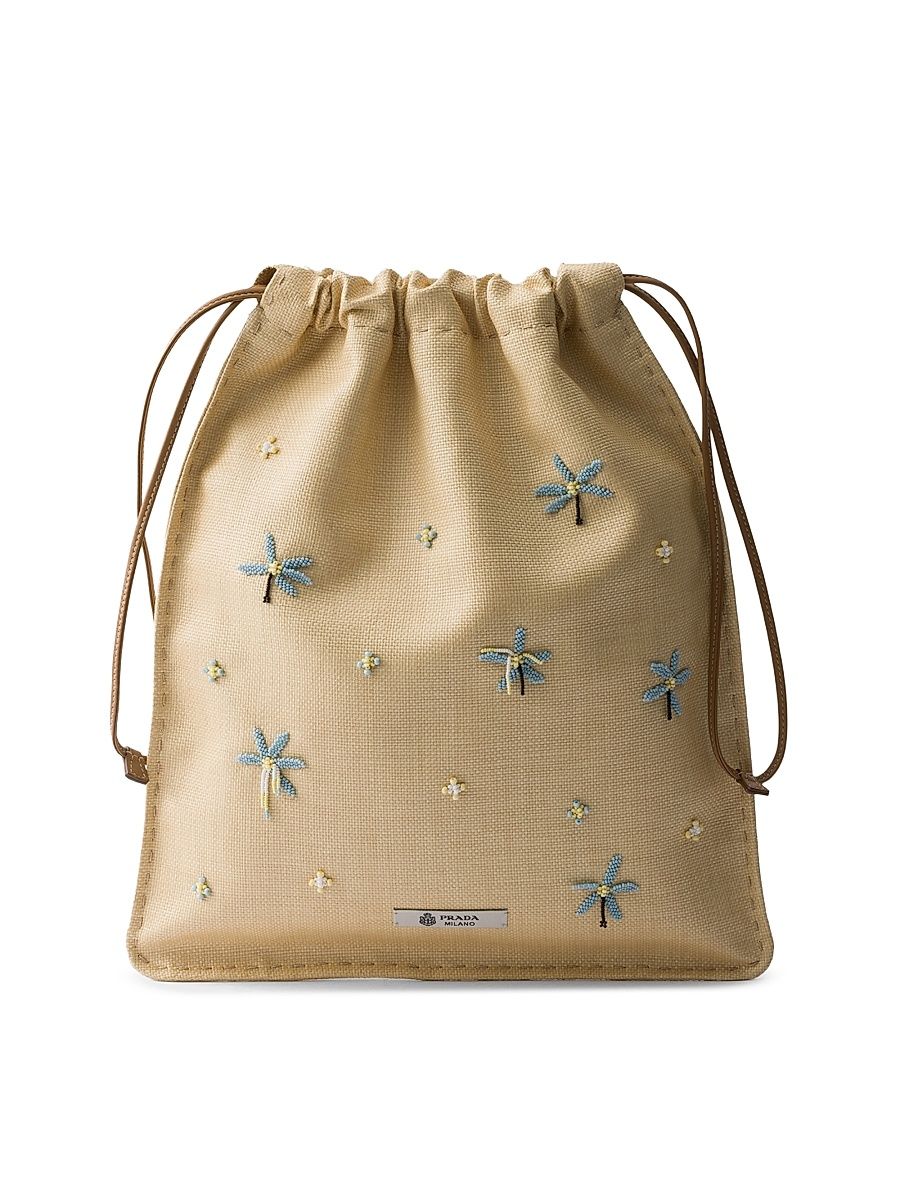 Women's Embroidered Canvas Pouch - Beige Khaki