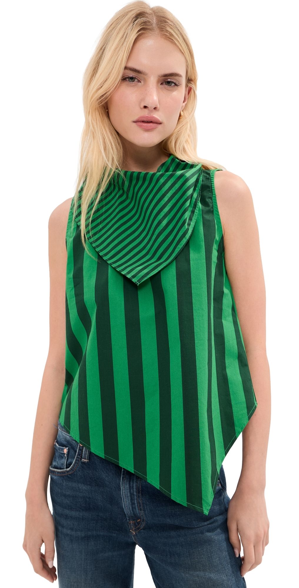 LE BOP Riley Blouse Green/Dark Green Stripe XS