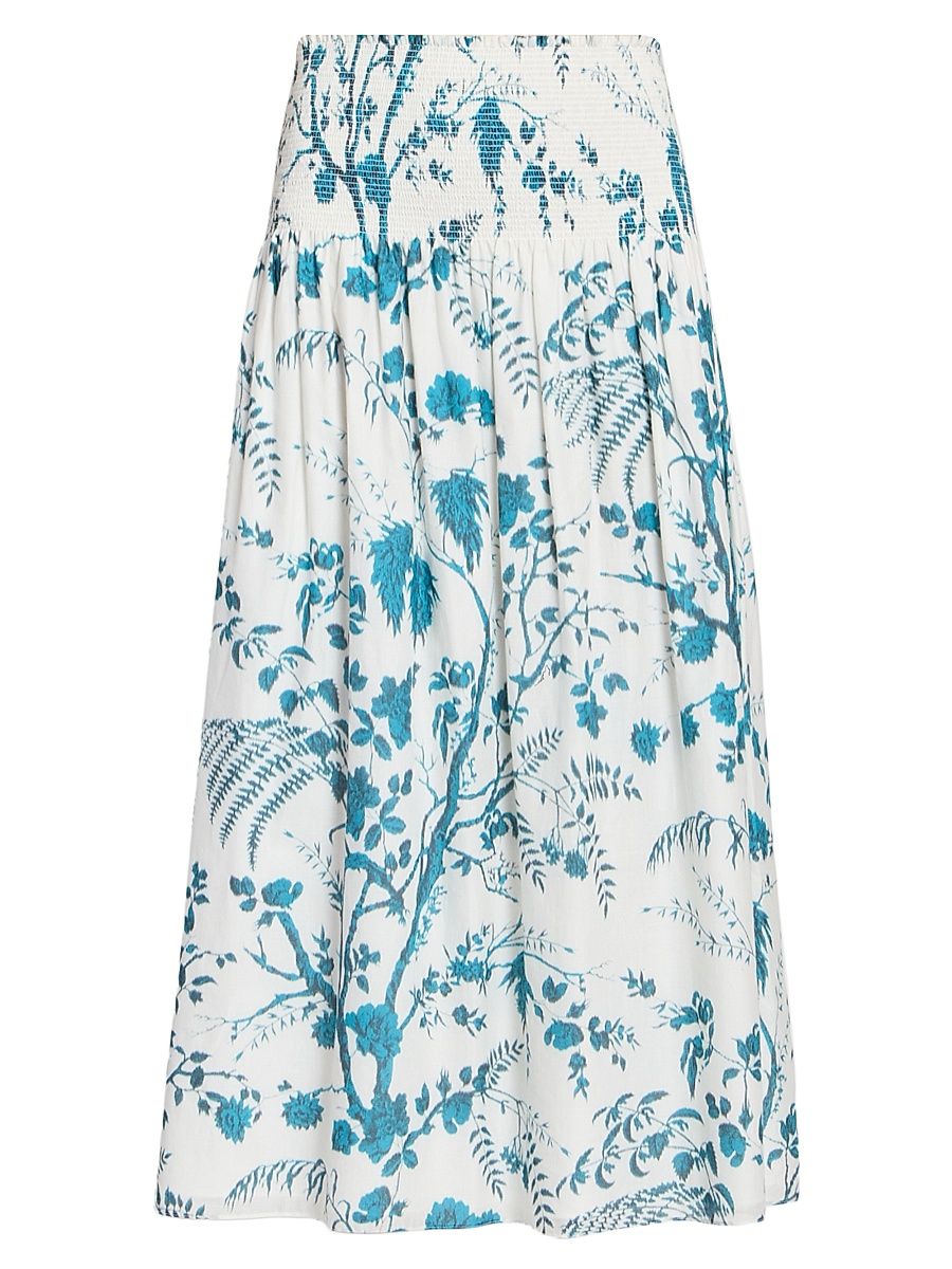 Women's Floral Cotton-Linen Midi Skirt - Wild Fern Botanical Dream - Size 10