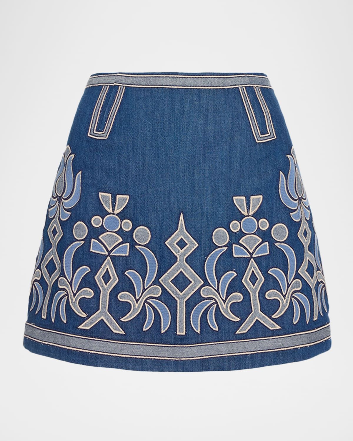 Anastasia Embroidered Denim Mini Skirt