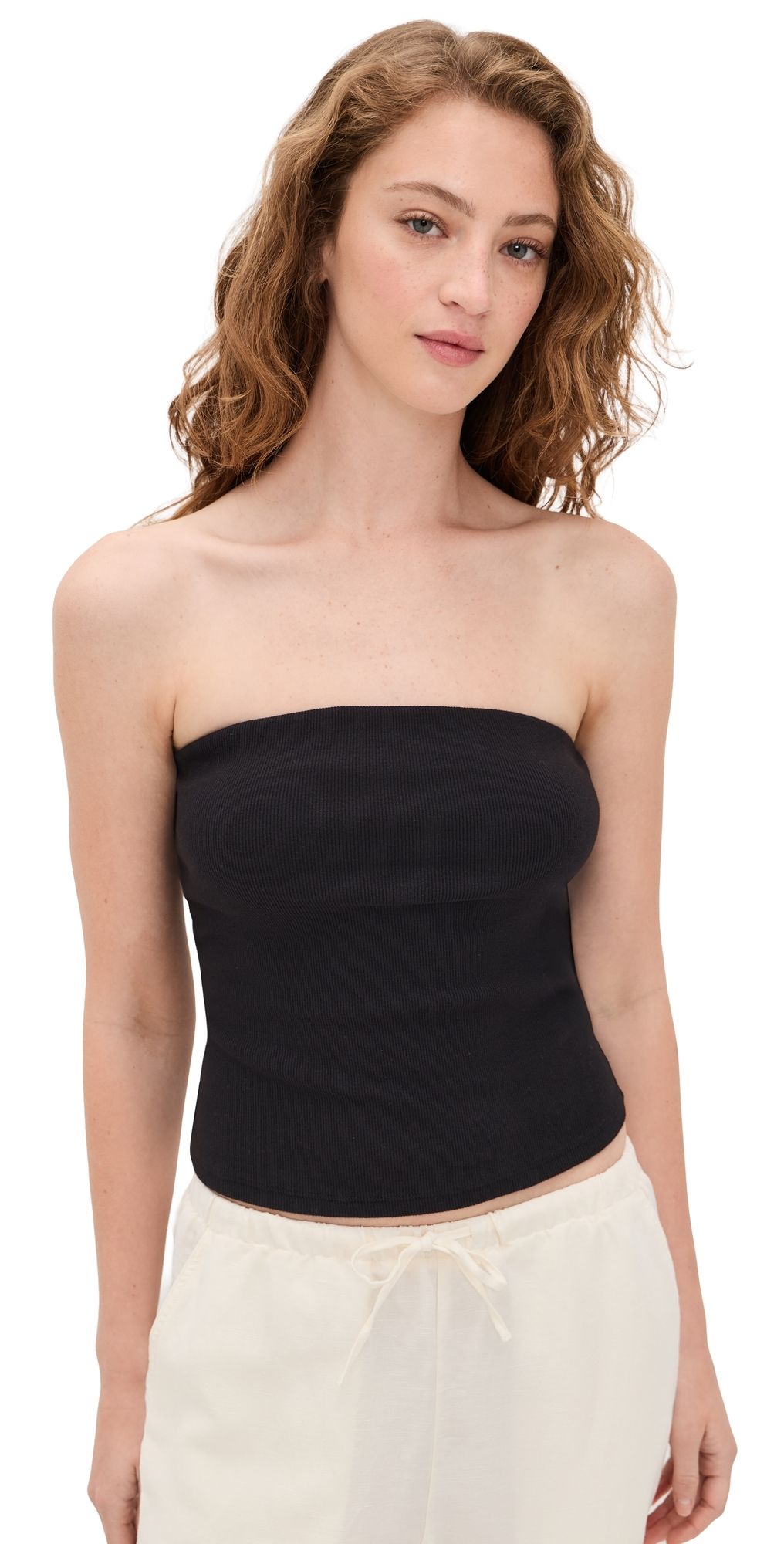 Enza Costa Cotton Rib Bandeau Top Black XL