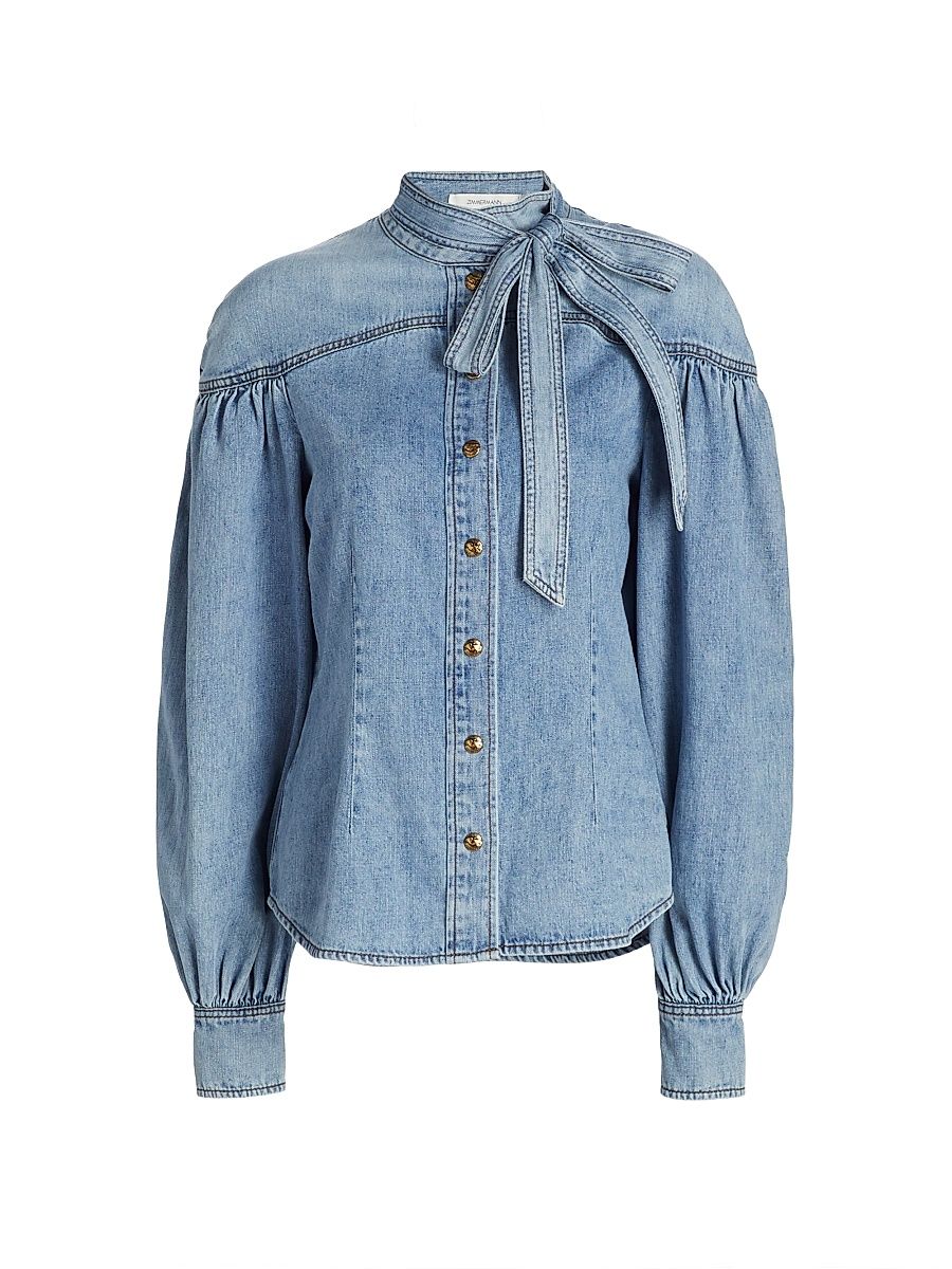 Women's Denim Tieneck Blouse - Dawn Blue - Size 6