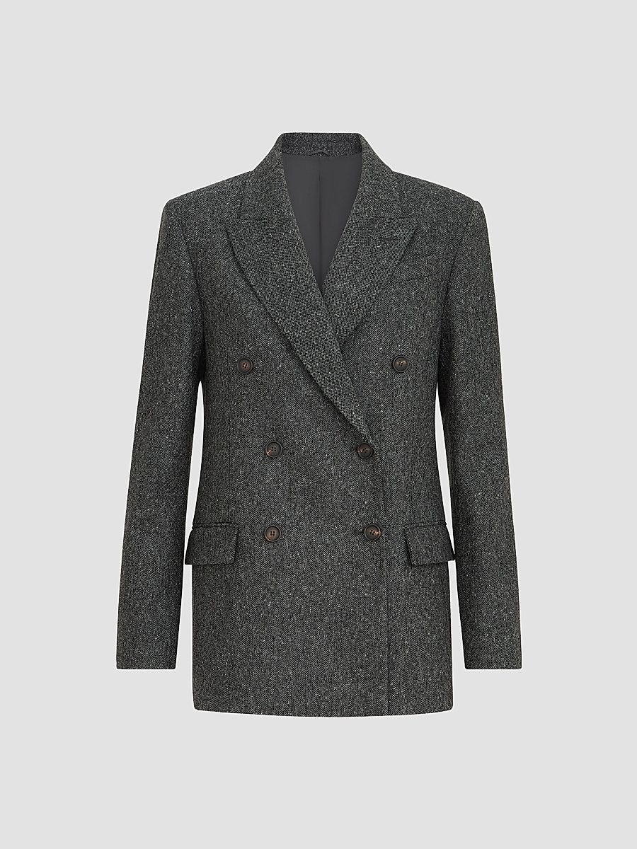 Women's Virgin Wool Donegal Blazer with Monili - Anthracite - Size 00