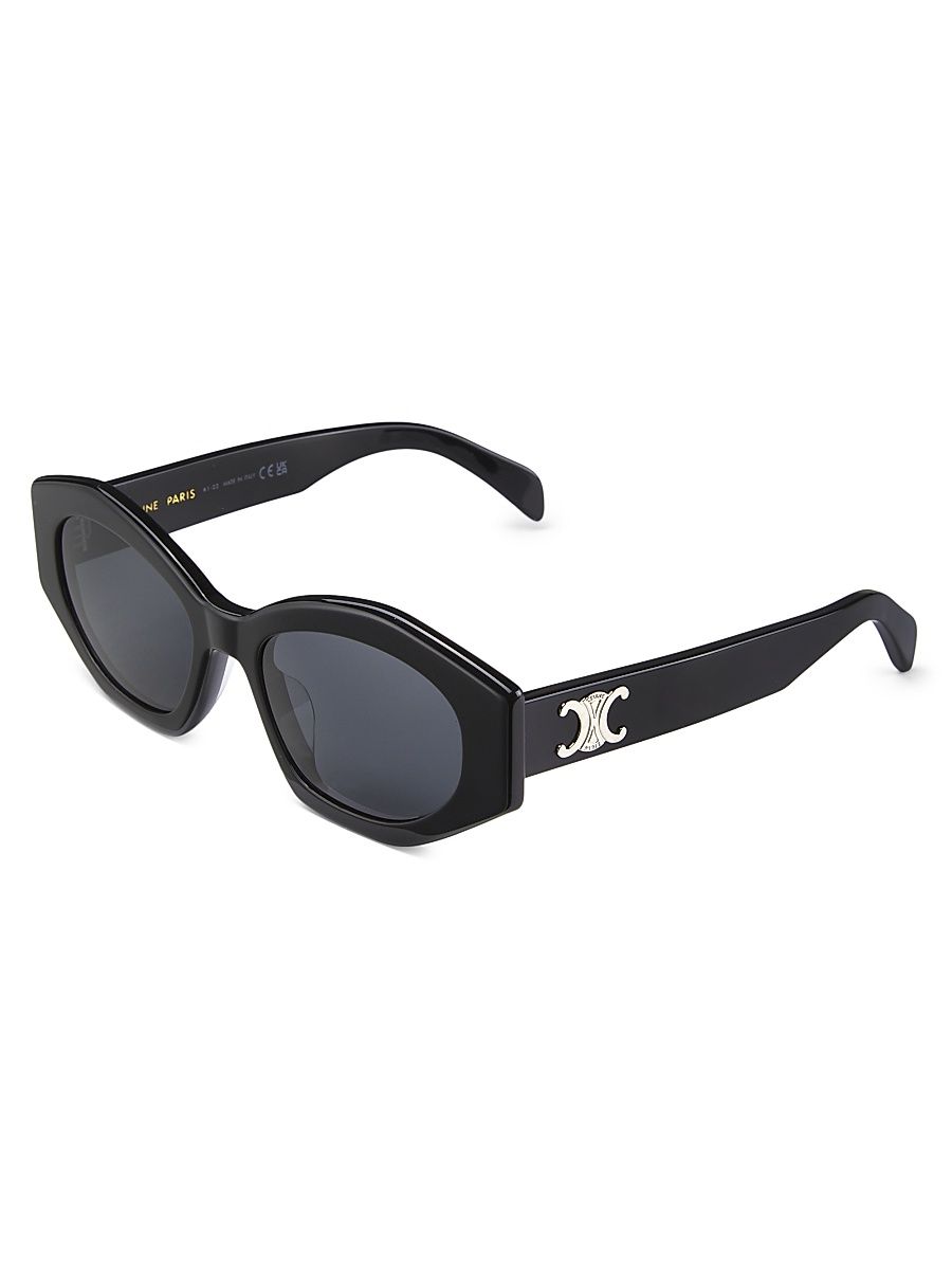 Men's 55MM Oval Sunglasses - Shiny Black Smoke