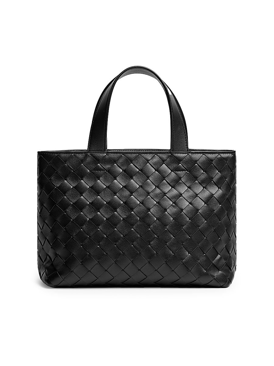 Men's Mini Intrecciato Leather Zip Tote Bag - Black Silver