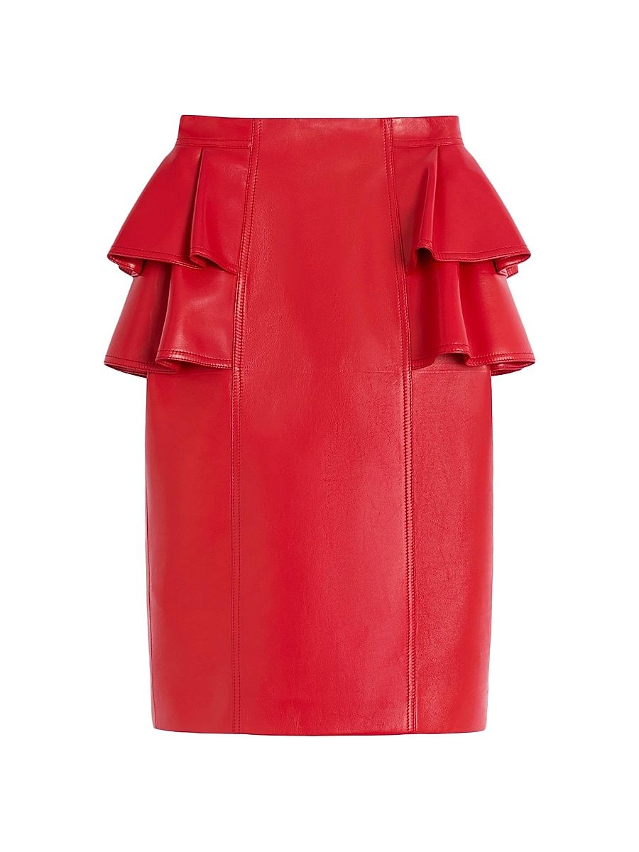 Women's Leather Midi Skirt - Red - Size 8