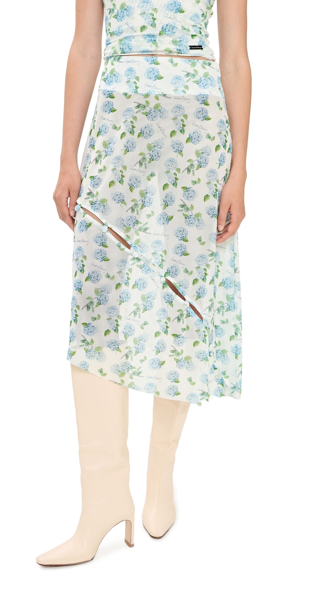 House of Sunny Hydrangea Asymmetric Mesh Skirt Soft Blue 10