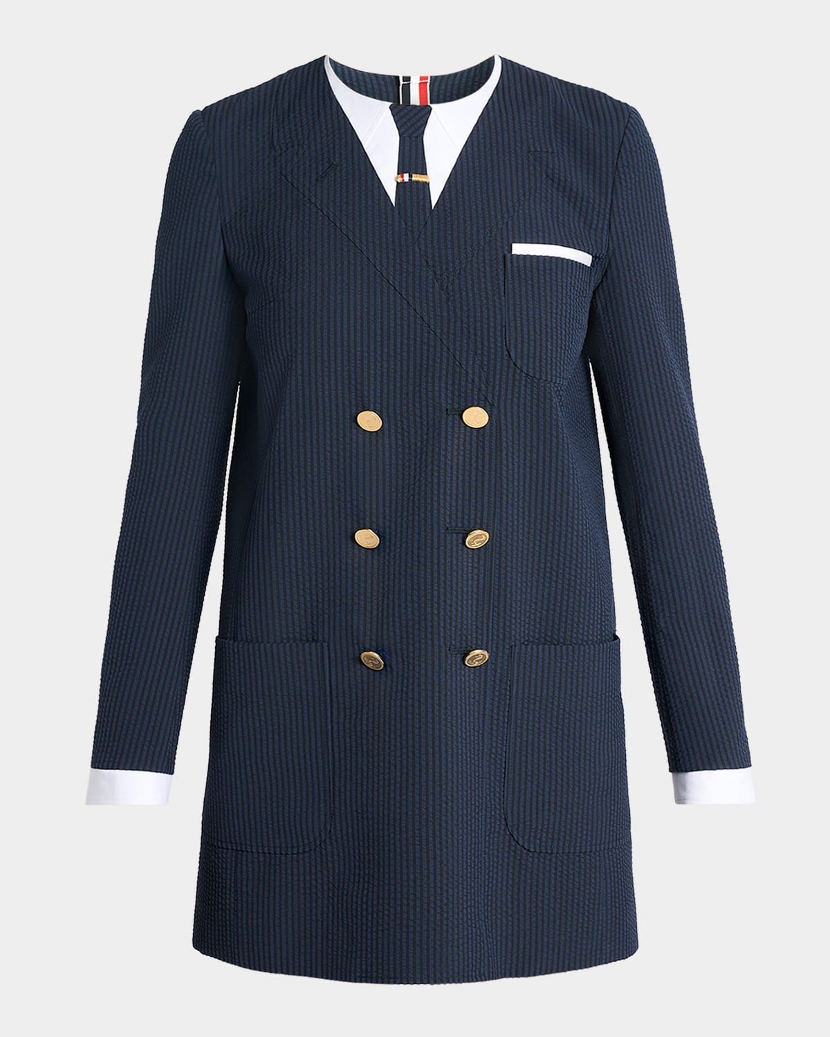 Seersucker Trompe L & apos;oeil Mini Blazer Dress