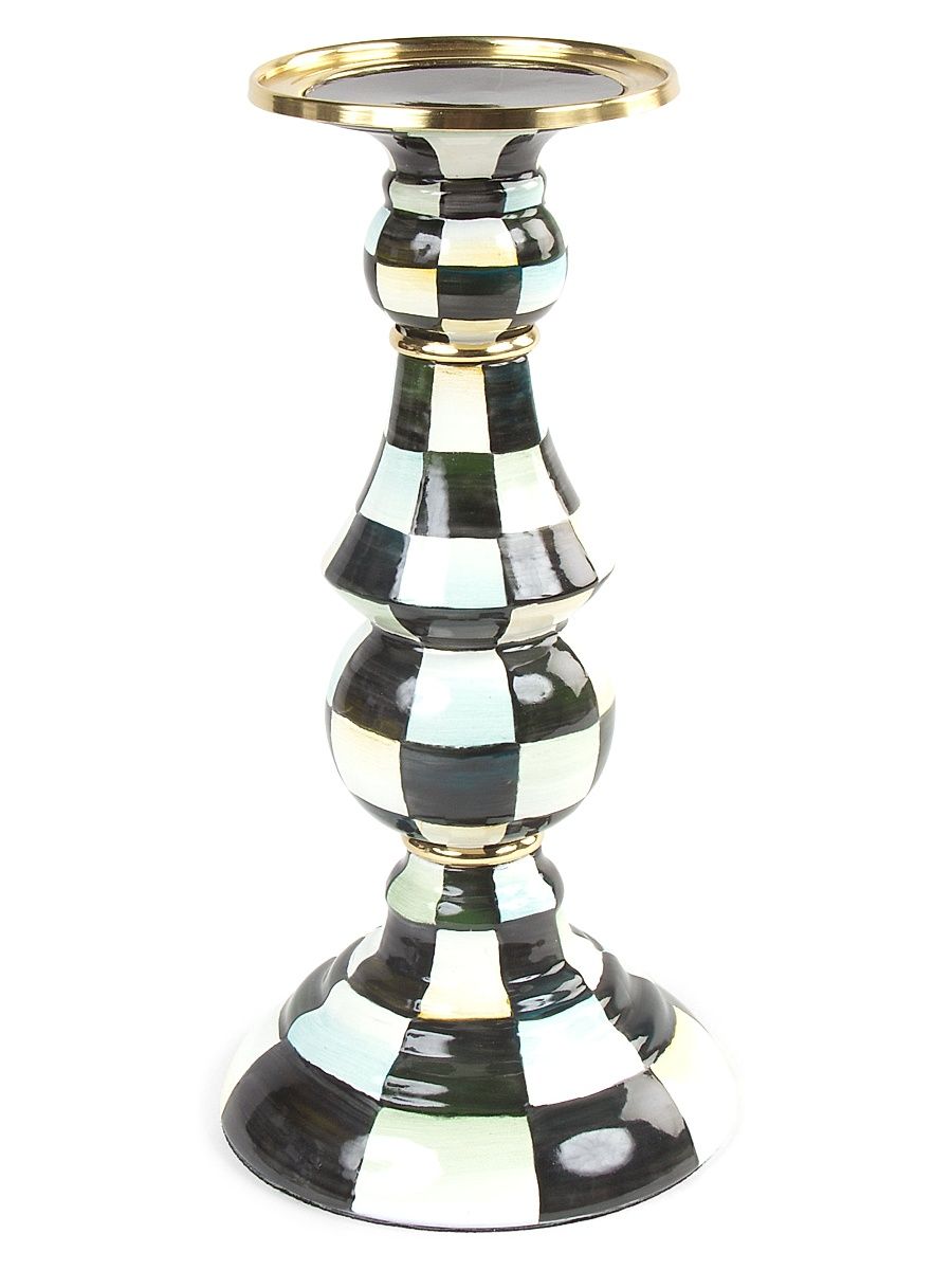 Courtly Check Enamel Pillar Candlestick - Large