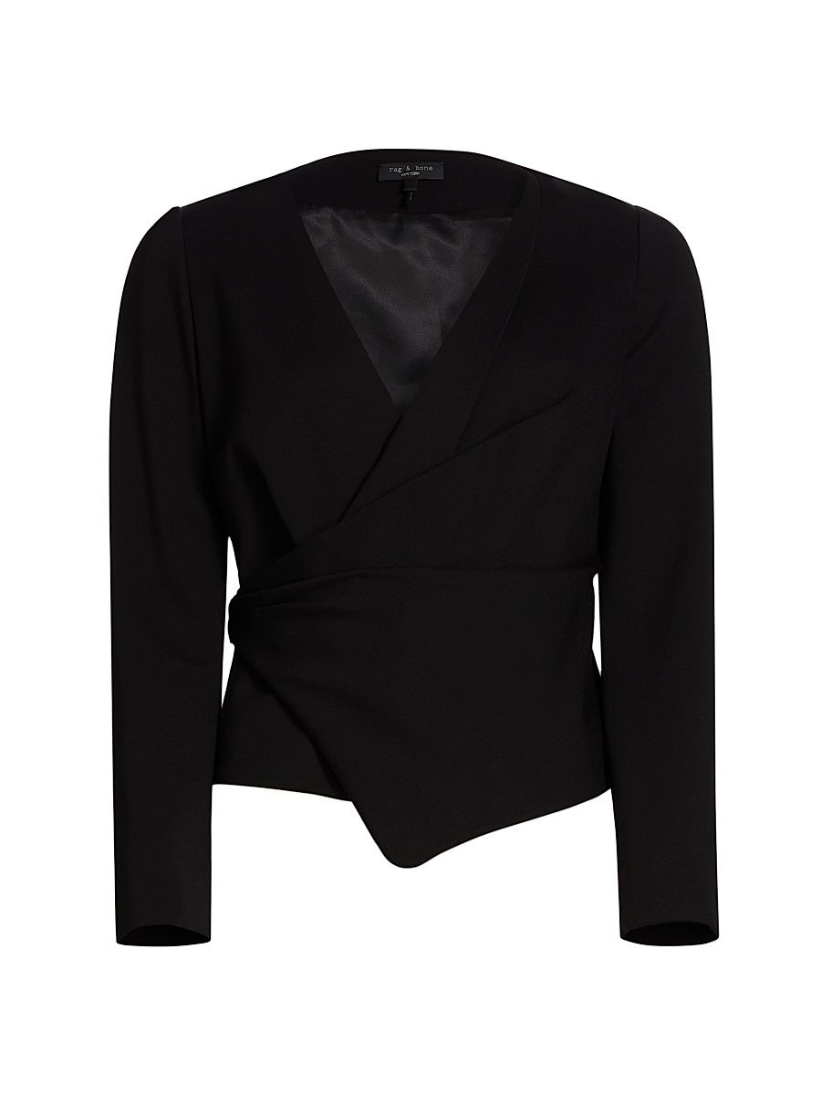 Women's Irina Long-Sleeve Wrap Top - Black - Size Small
