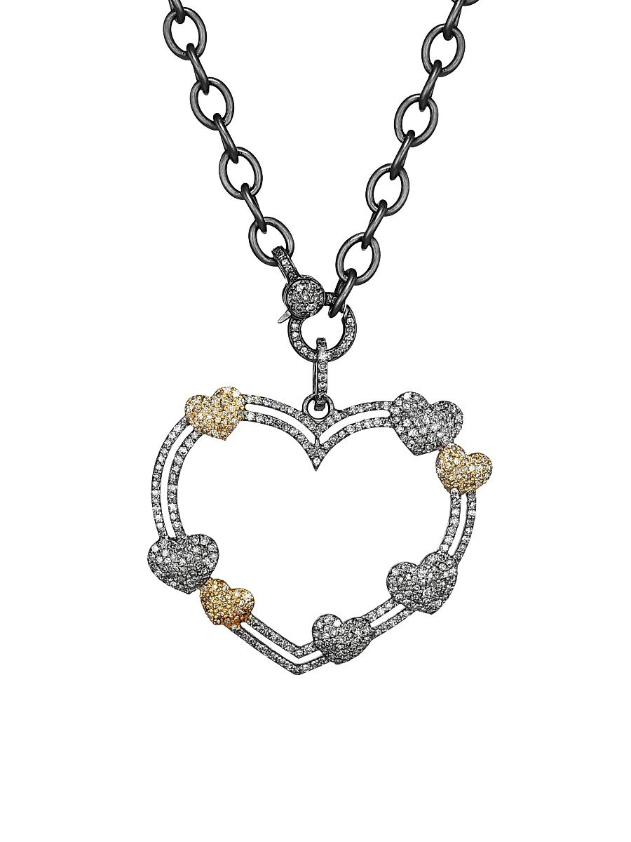 Women's Tri-Tone & Diamond Heart Pendant Necklace - Silver
