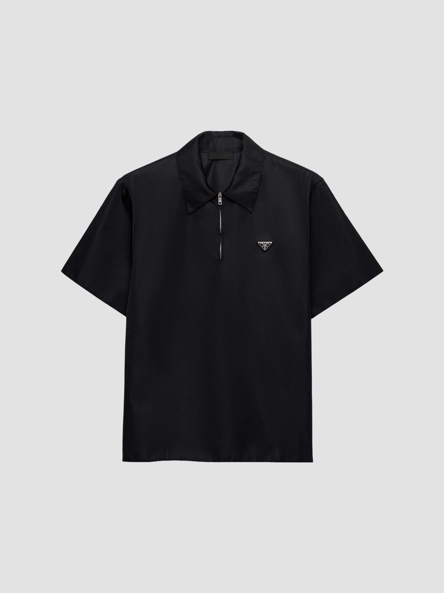 Prada Men's Short-Sleeved Re-Nylon Polo Shirt - Black - Size XS