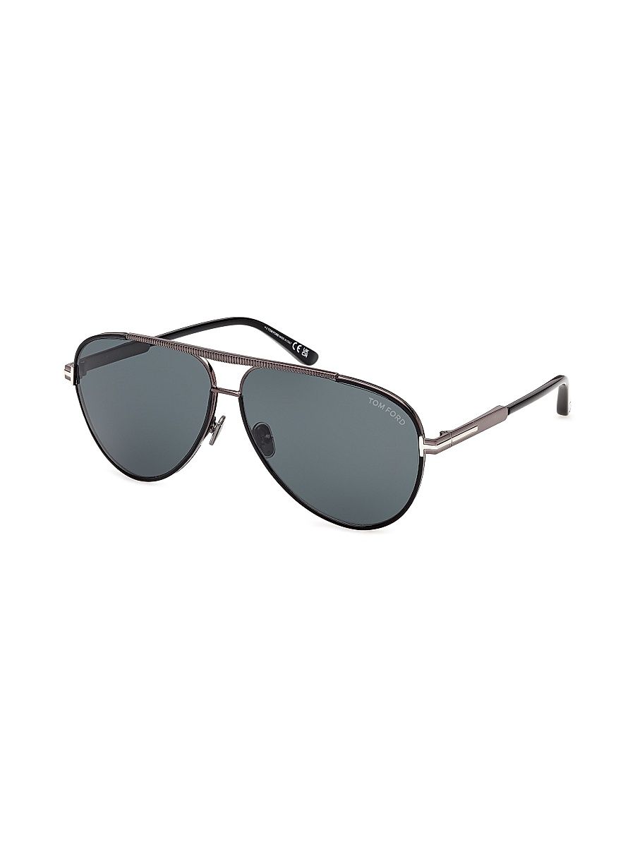 Men's Rupert 63MM Metal Pilot Sunglasses - Black Blue