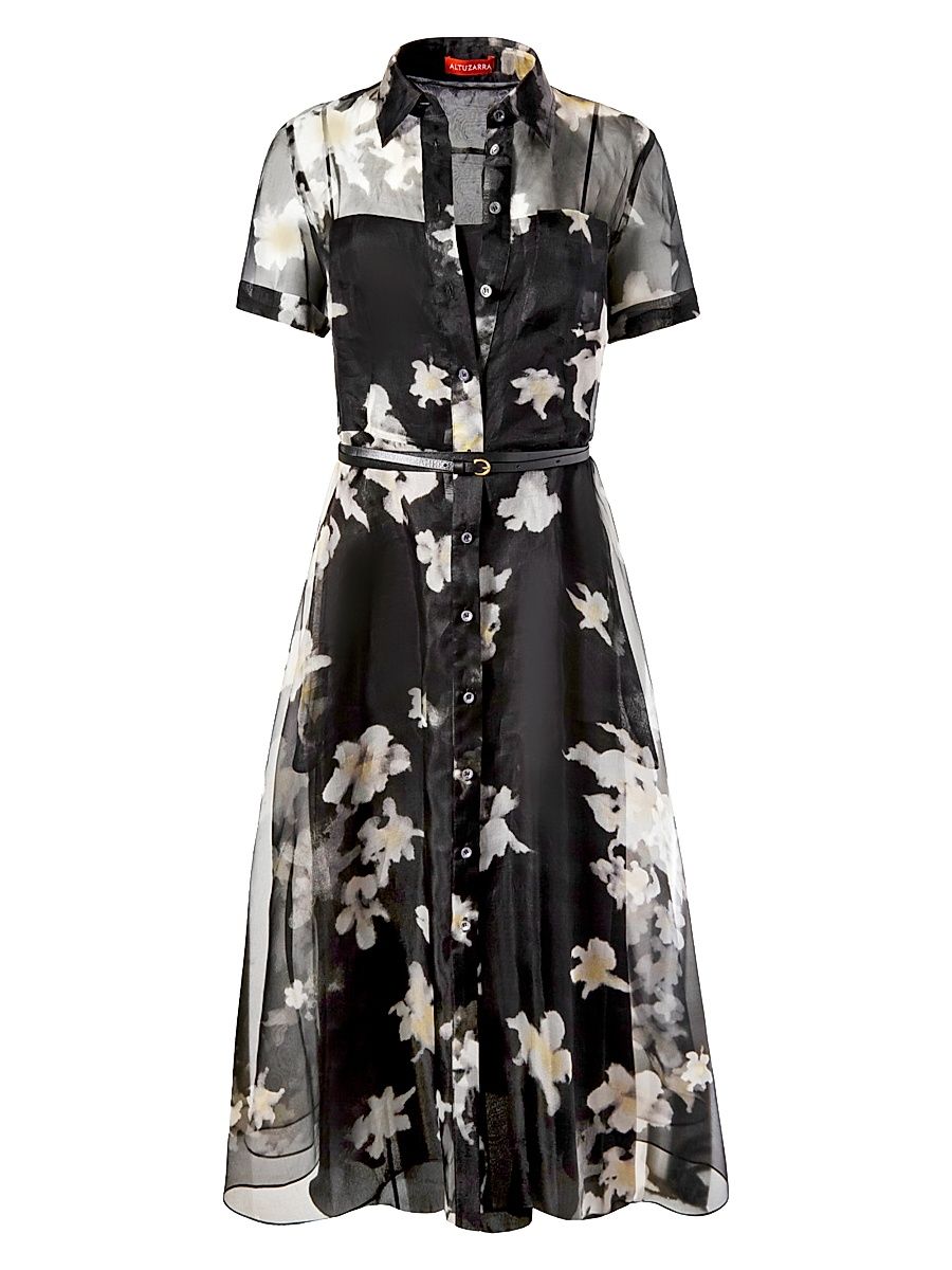 Women's Kiera Floral Silk Midi-Dress - Black Inky Flowers - Size 10