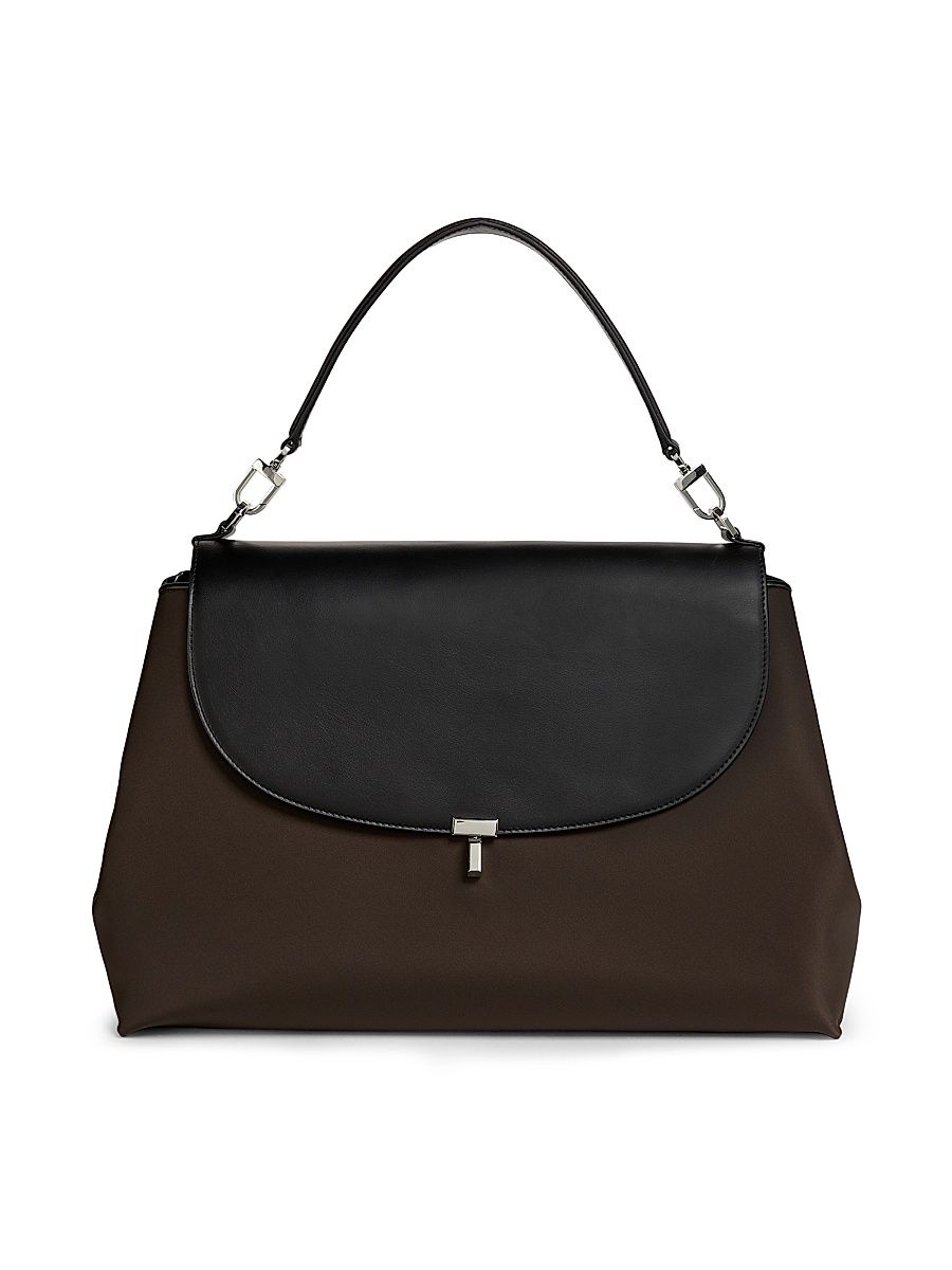 Women's T-Lock Nylon & Leather Satchel - Brown