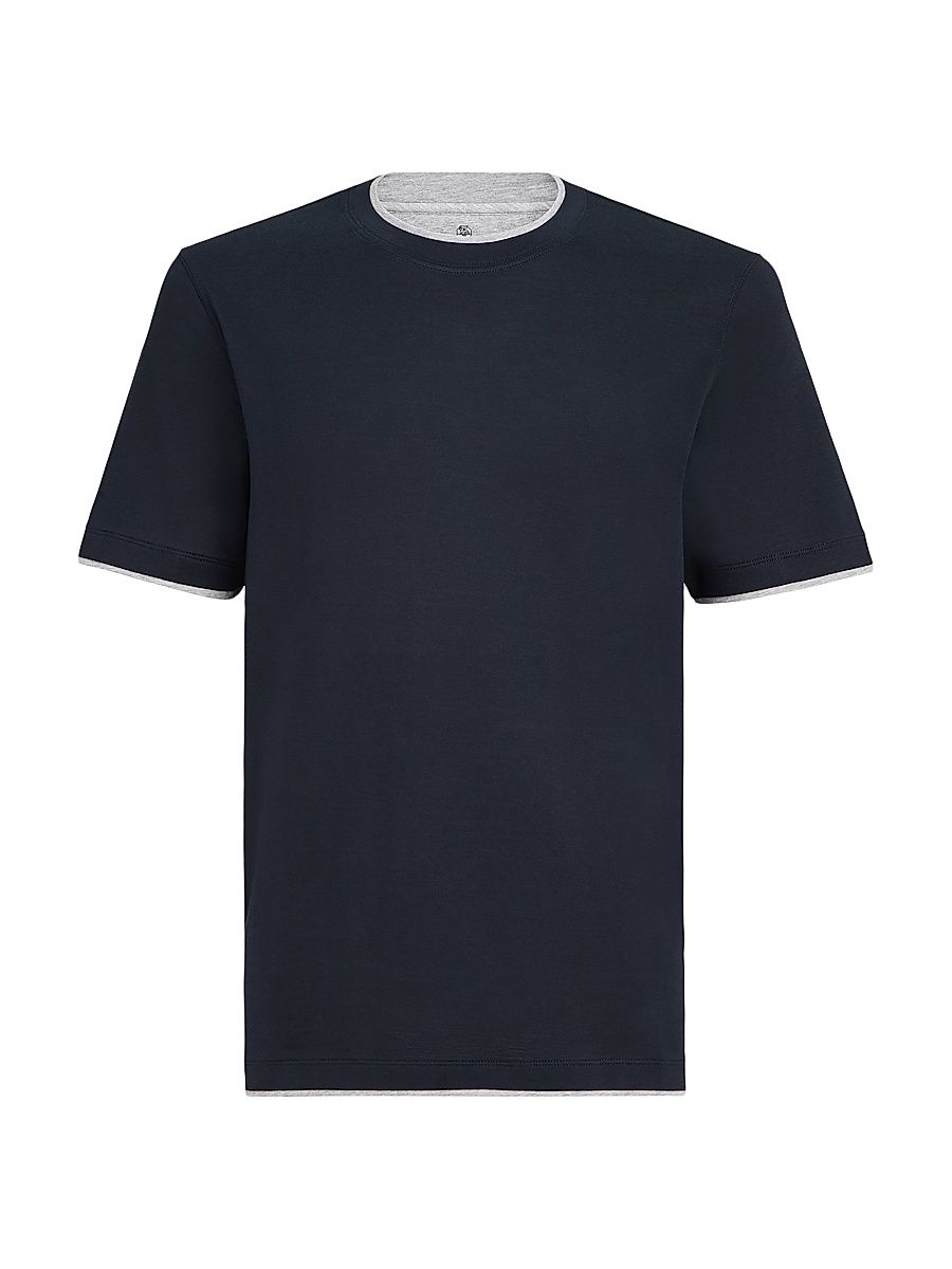 Men's Silk and Cotton Lightweight Jersey Crew-Neck T Shirt - Cobalt - Size XXXXL